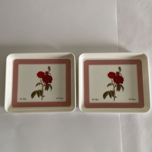 2 small red flower tray Rosa Gallica PT Redoute Design Imports art coaster Italy - Picture 15 of 15